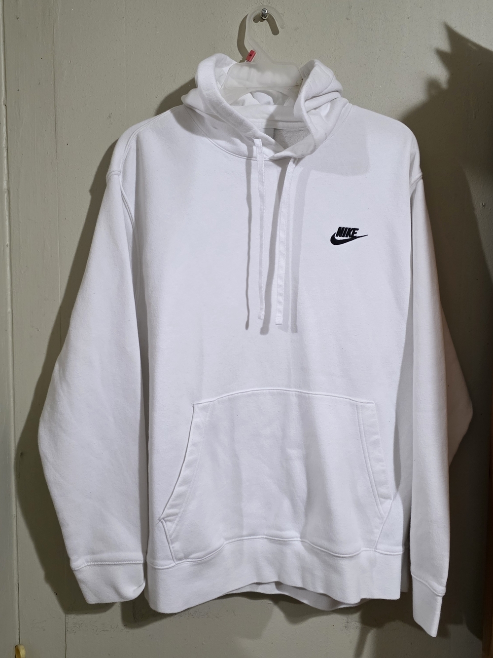 Nike White Pullover Hoodie with Black Swoosh Logo Used Size XL